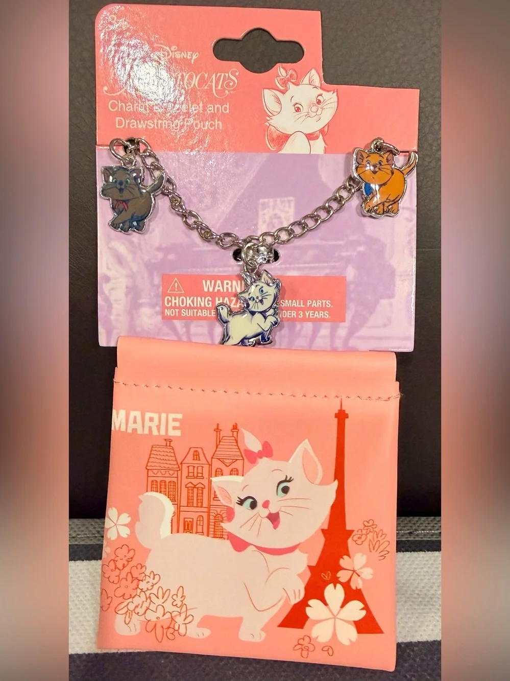 Disney Marie Charm Bracelet with Drawstring Pouch NWT A24